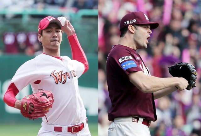 SK 와이번스의 김광현(왼쪽)과 넥센 히어로즈의 제이크 브리검. © News1