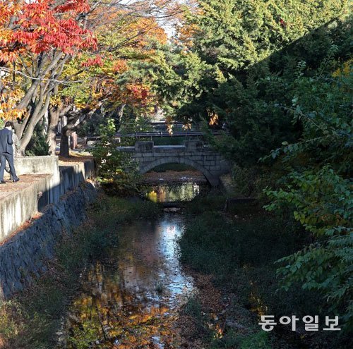 일본식으로 지어진 아치형 다리가 있는 만초천은 현재 서울에서 유일하게 복개되지 않은 개천이다. 양회성 기자 yohan@donga.com