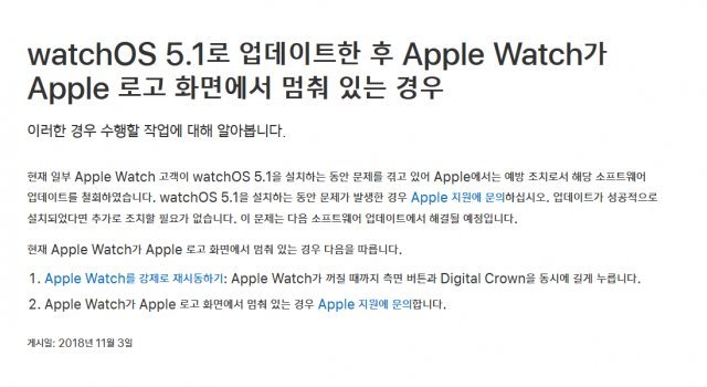 일부 애플워치 고객이 WatchOS 5.1을 설치하는 동안 문제가 발생했다. © News1