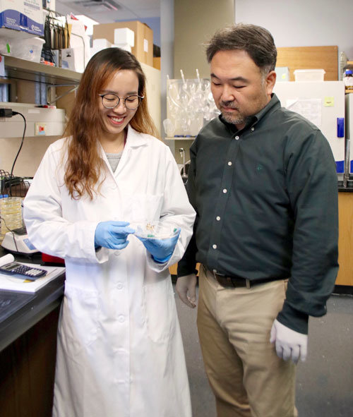 장을 모사한 장기칩으로 처음으로 장염의 발생 과정을 밝힌 신우정 미국 텍사스대 연구원(왼쪽)과 김현중 교수. 김현중 교수 제공