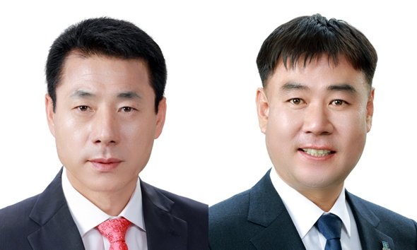 자유한국당 김상득 밀양시의회 의장(왼쪽)과 더불어민주당 정무권 밀양시의원.2018.11.12/뉴스1© News1