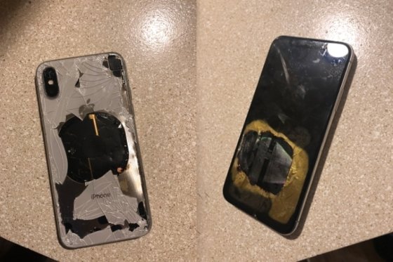 폭발사고가 난 것으로 추정되는 ‘아이폰X’ (출처 트위터 @rocky_mohamad).