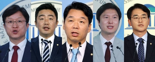 (왼쪽부터)강병원·강훈식·김병관·김해영·박용진 더불어민주당 의원.© News1