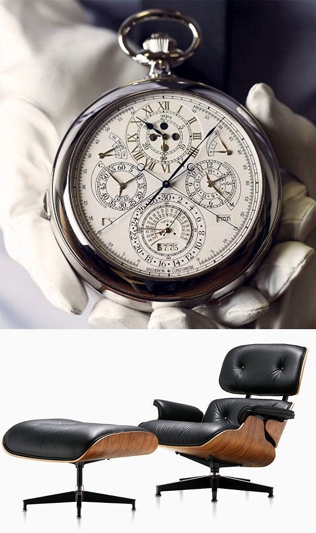 바쉐론 콘스탄틴 시계(위)와 임스라운지체어 의자. 출처: 바쉐론 콘스탄틴 및 허먼 밀러 웹사이트