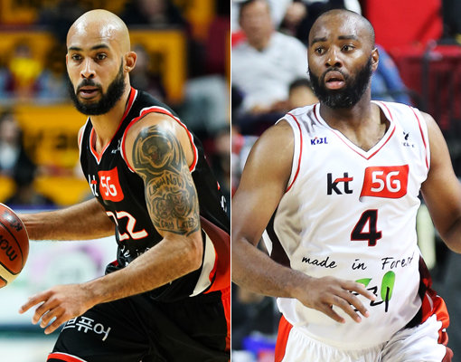 부산 KT 로건(왼쪽)-랜드리. 사진제공｜KBL