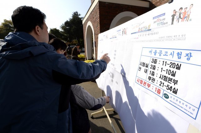 공인중개사 시험 고사장을 확인하고 있는 수험생. (뉴스1DB) ⓒNews1