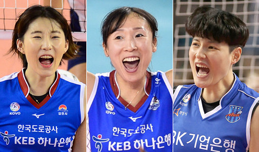 한국도로공사 박정아-이효희-IBK기업은행 김희진(왼쪽부터). 사진｜스포츠동아DB·한국 도로공사 여자 배구단·IBK기업은행 알토스 배구단