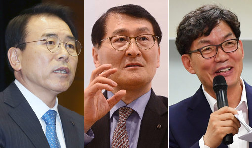 조용병 신한금융그룹 회장, 위성호 신한은행장, 이대훈 NH농협은행장(왼쪽부터). 연말 대규모 임원 인사를 앞둔 은행권에 긴장감이 흐르고 있다. 사진제공｜신한은행·NH농협은행