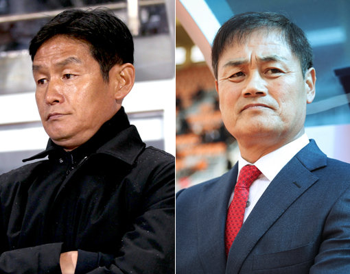 FC서울 최용수 감독(왼쪽)-부산 아이파크 최윤겸 감독. 사진제공｜한국프로축구연맹