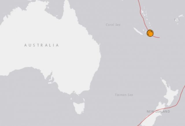 뉴칼레도니아 규모 7.5 지진 발생 지점. (출처=미국 지질조사국)