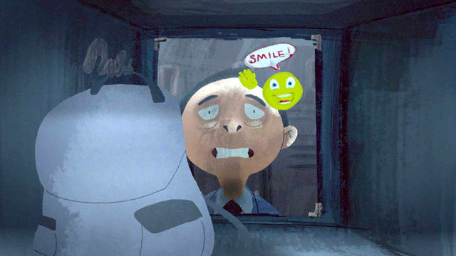 영화 ‘바퀴 돈다’에서 주인공이 거울을 보며 웃는 모습. Tadoh 제공