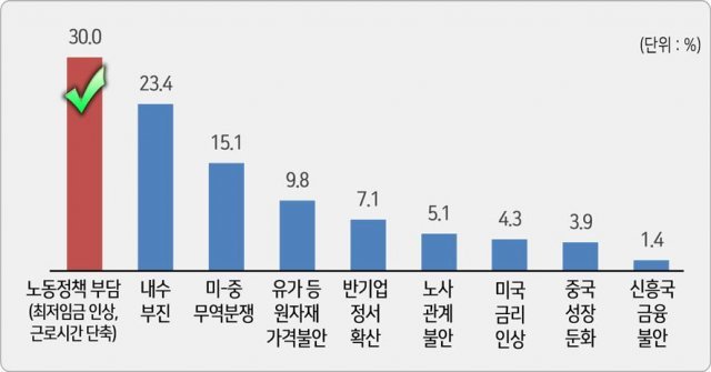 내년 경영상 주된 애로요인 응답비율(경총 제공)© News1