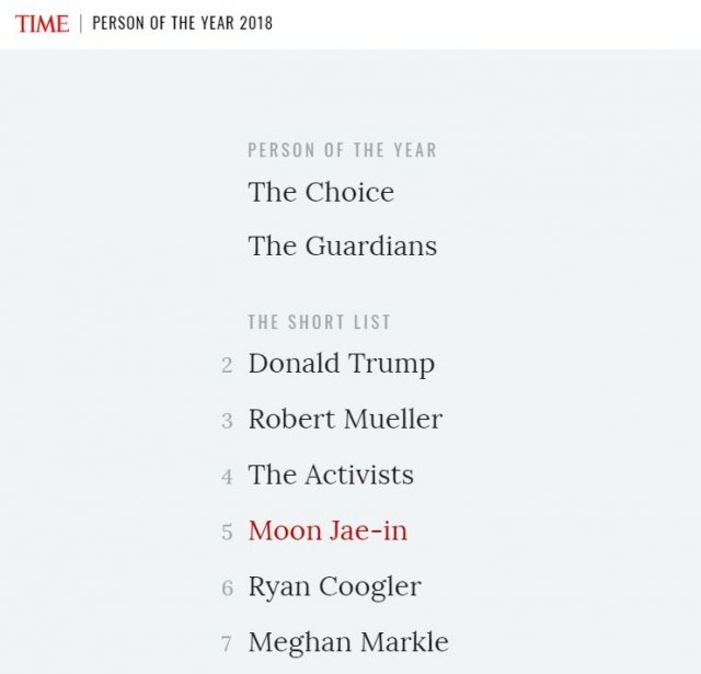 타임 선정 2018 올해의 인물 순위. © News1