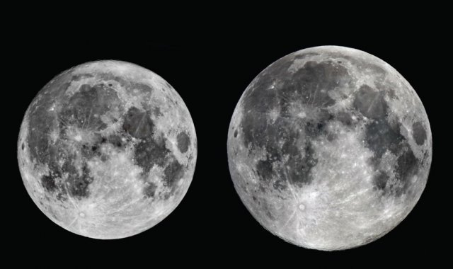 2017년 국내에서 관측한 가장 큰 달(오른쪽)과 작은 달의  비교 모습.(한국천문연구원 제공)© News1