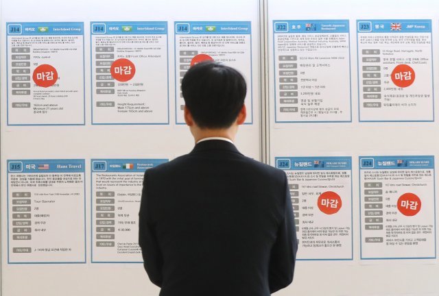 취업박람회를 찾은 구직자가 채용정보게시판을 살펴보고 있다. © News1