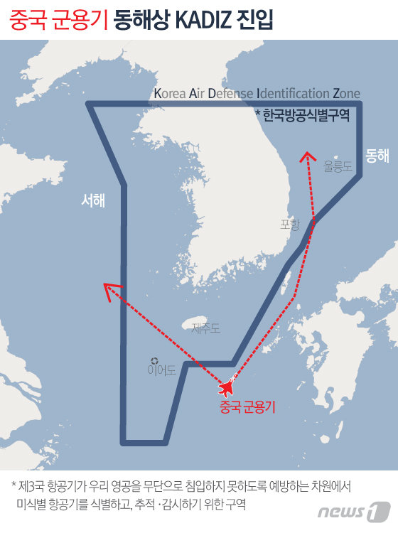 지난 10월29일 당시 중국 정찰기의 카디즈 진입 경로. © News1