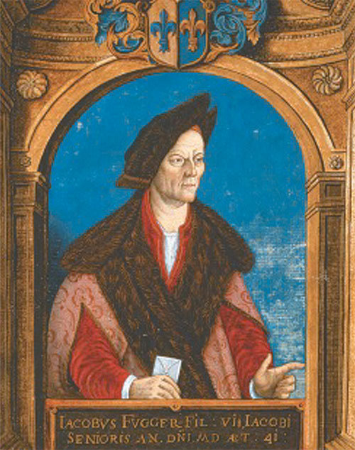 16세기에 출판된 푸거 가문 연대기의 표지로 쓰인 야코프 푸거의 초상화. 부키 제공
