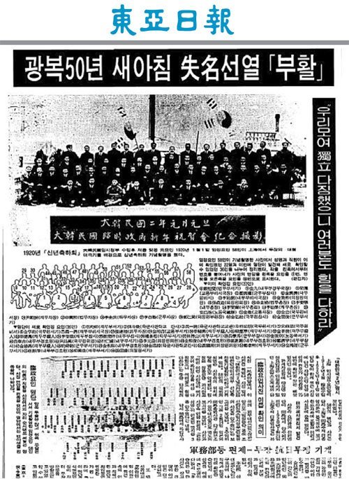 1920년 임정 신년축하회 기념사진 인물 명단 확인을 보도한 1995년 동아일보 1월 1일자 3면. 동아일보DB