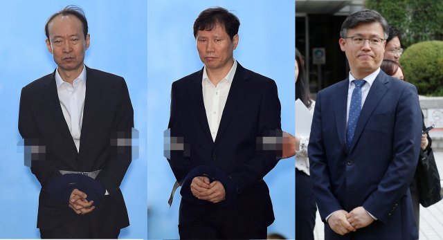 왼쪽부터 이재만, 안봉근, 정호성 전 청와대 비서관.2018.7.12/뉴스1 © News1