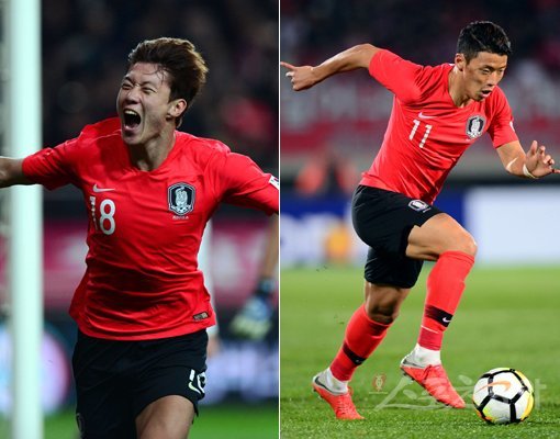 한국 남자 축구대표팀 황의조(왼쪽)-황희찬. 스포츠동아DB