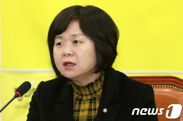 이정미 정의당 대표가 15일 서울 여의도 국회에서 열린 의원총회에서 모두발언을 하고 있다. 2019.1.15/뉴스1 ⓒ News1