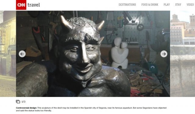 스페인 세고비아에서 찬반 격론을 불러온 친근한 모습의 사탄 동상 <CNN 웹사이트 화면 캡처>