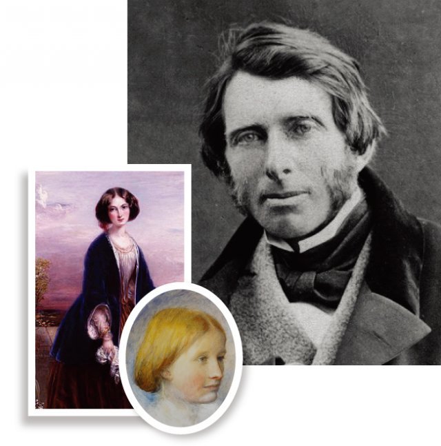 영국의 문필가이사 사회사상가였던 존 러스킨(1863?·?위)과 그의 부인 에피 그레이를 그린 토마스 리치몬드의 초상화(1865·왼쪽) 그리고 러스킨이 직접 그린 그의 ‘이뤄질 수 없는 사랑’ 로즈 라 투셰의 초상화(1861). [위키미디어, 위키피디아]很݋ꀰށ罠݈
