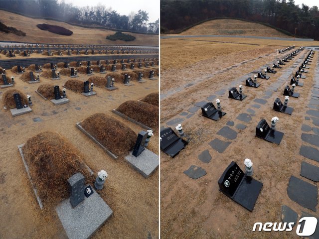 광주 북구 국립5·18민주묘지 1묘역(왼쪽)과 2묘역(오른쪽)의 모습. 2019.2.19/뉴스1 © News1