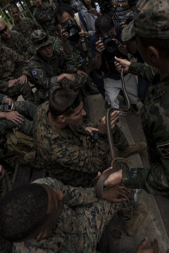 지난해 2월 열린 2018 코브라 골드 훈련에 참가한 한,미 해병대 장병들이 정글 생존 훈련을 하고 있다.  사진 출처 미 해병대 홈페이지