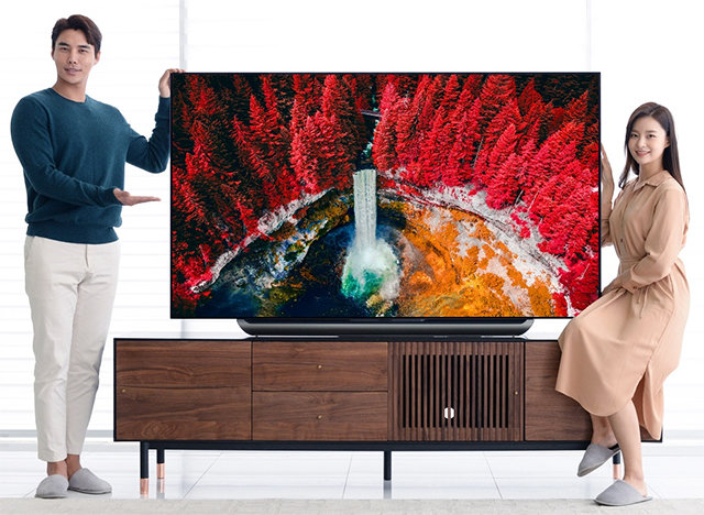 LG전자가 25일 국내에 선보인 2019년형 LG OLED TV AI 씽큐를 모델들이 소개하고 있다. LG전자 제공