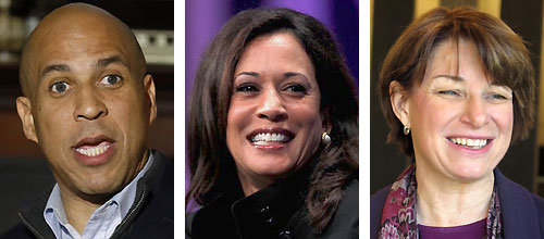 2020년 미국 대통령 선거에 도전하는 코리 부커, 카멀라 해리스, 에이미 클로버샤 민주당 후보(왼쪽 사진부터). 이들의 대통령 자질을 알 수 있는 과거 행적들이 속속 공개되고 있다. AP 뉴시스