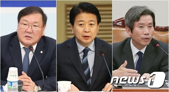 더불어민주당 차기 원내대표 선거에 출마를 준비 중인 김태년(좌)·노웅래(중간)·이인영(우) 의원. © 뉴스1