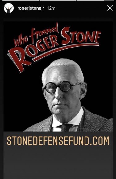로저 스톤이 자신의 인스타그램에 올린 이미지. ‘누가 로저 래빗을 모함했나’(Who framed Roger Rabbit. 1988)라는 영화 제목의 패러디다. © 로저 스톤 인스타그램