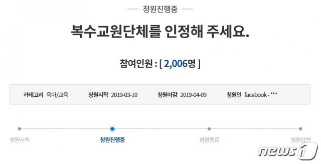 실천교육교사모임은 좋은교사운동, 새로운학교네트워크 등과 함께 청와대 국민청원에 글을 올리고 교원단체 신규설립을 위한 시행령 개정을 촉구했다(청와대 국민청원 게시판 캡쳐)© 뉴스1