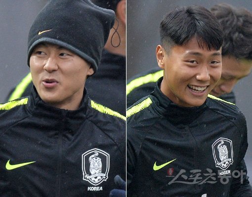 한국 남자 축구대표팀 이승우(왼쪽)-백승호. 파주｜김민성 기자 marineboy@donga.com