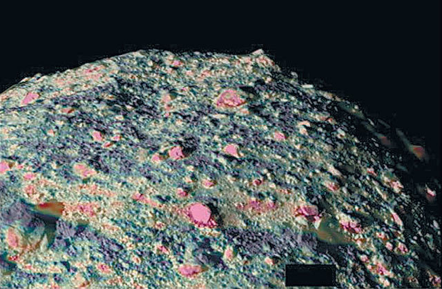 미국항공우주국(NASA)의 소행성 탐사선 ‘오시리스 렉스’가 소행성 ‘베누’의 표면을 촬영했다. 표면에서 튀어나온 부분을 붉게 칠했다. NASA
