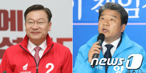 경남 통영·고성에 출마한 정점식 한국당·양문석 민주당 후보. © 뉴스1