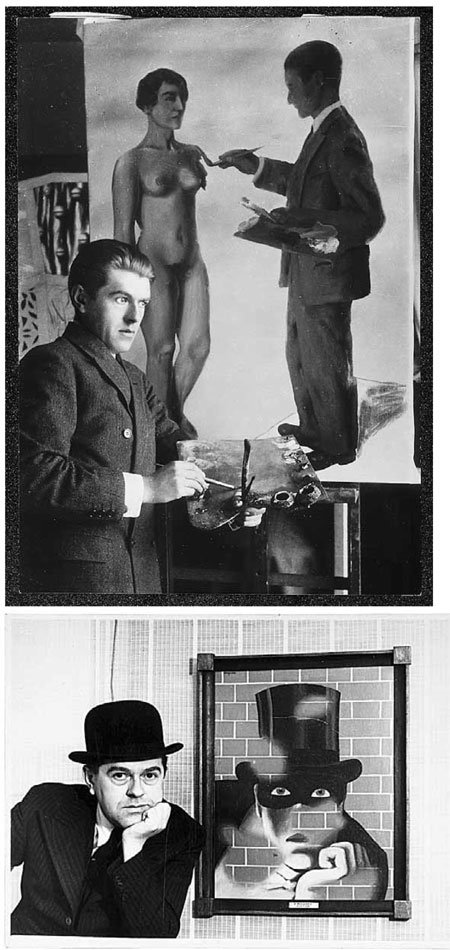 위부터 ‘불가능한 것에 대한 시도를 그리고 있는 르네 마그리트’(1928년), ‘르네 마그리트와 야만인’(1938년). 뮤지엄그라운드·브뤼셀 브라쇼 갤러리·유럽 샤를리 에르스코비치 컬렉션 제공