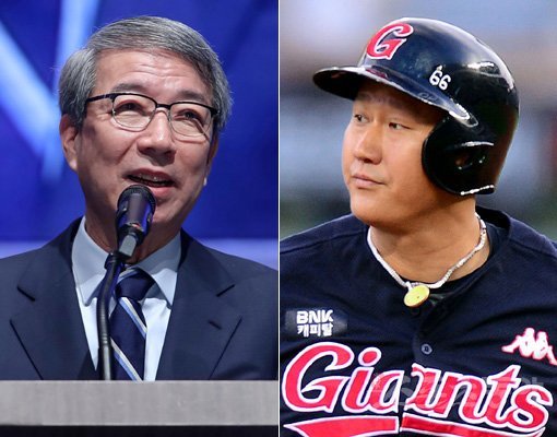 정운찬 KBO 총재(왼쪽)-이대호 한국프로야구선수협회장. 스포츠동아DB