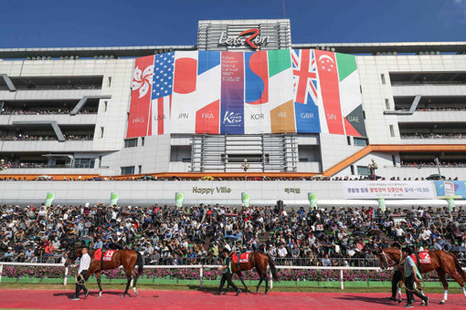 한국마사회가 한국형 두바이 월드컵이라 불리는 ‘코리아컵’을 통해 세계적인 경마 시행국으로 도약하고 있다. 2014년 시작된 한국 경마실황 수출은 코리아 스프린트와 코리아컵 개최 후 5년 만에 721억을 돌파했다. 2018년 코리아컵에서 경주마들이 입장하고 있다. 사진제공｜한국마사회