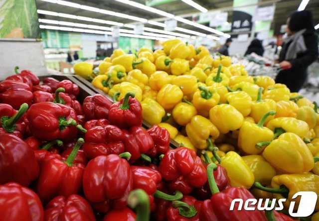 서울의 한 대형마트에서 고객들이 채소를 구매하고 있다.2018.2.21/뉴스1