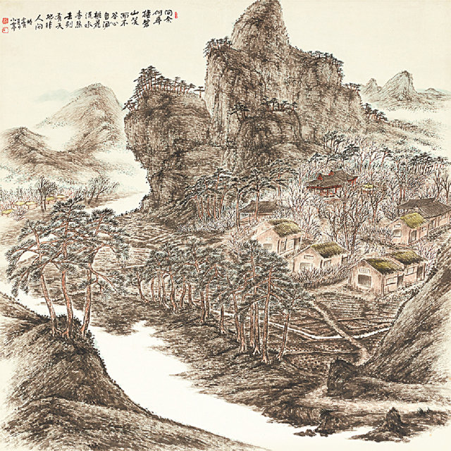 소정 변관식의 ‘도화산촌(桃花山村)’(1962년).