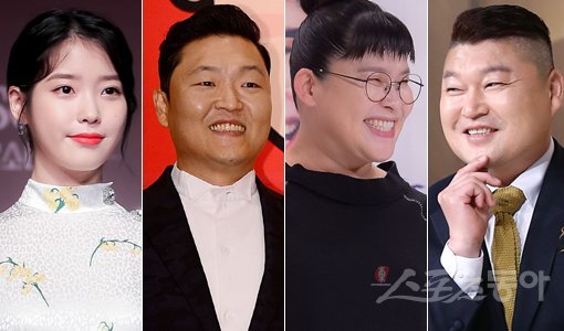 가수 아이유-싸이-방송인 이영자-강호동(왼쪽부터). 스포츠동아DB·동아닷컴DB