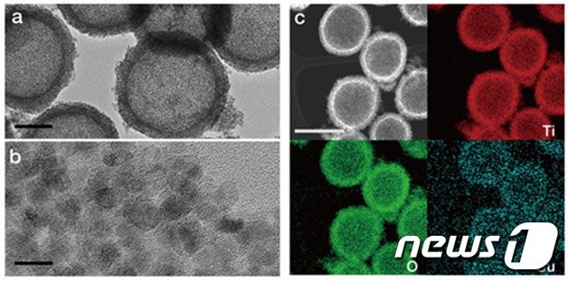 국내 연구진이 개발한 단원자 구리/이산화티타늄 촉매의 현미경 이미지(한국연구재단 제공) © 뉴스1