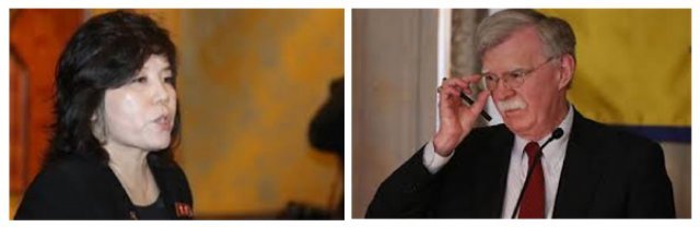 최선희 북한 외무성 제1부상(왼쪽)이 또 다시 존 볼턴 미국 국가안보보좌관을 상대로 거친 비판을 내놓고 있다.