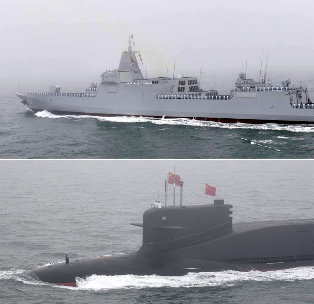 중국은 이날 해군 창설 70주년을 맞아 국제관함식을 열고 ‘미국의 이지스 구축함에 필적한다’고 자처하는 005형 난창함과 신형 핵잠수함 등을 최초로 공개했다. 칭다오=AP 뉴시스