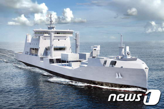 현대중공업이 뉴질랜드 해군으로부터 수주한 군수지원함 조감도© News1