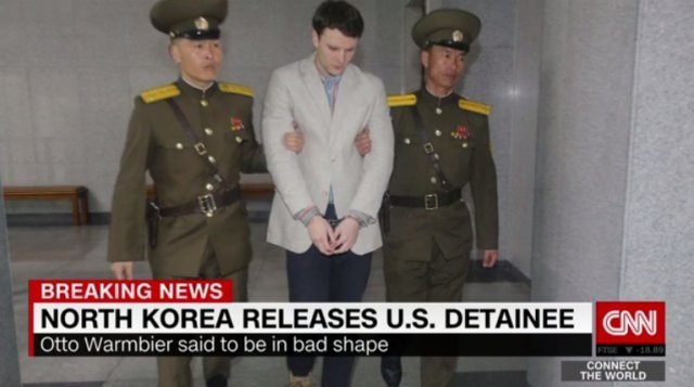 북한에 억류된 뒤 혼수상태에 빠진 대학생 오토 웜비어(22)의 석방 소식 보도. (사진=CNN)