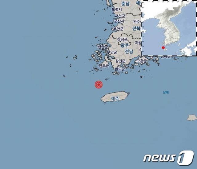 27일 오전 1시10분쯤 제주시 북서쪽 52㎞ 해역에서 규모 2.5의 지진이 발생했다.(기상청 홈페이지 갈무리)© 뉴스1