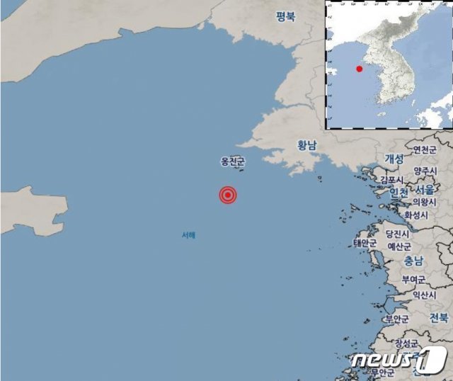 백령도 남쪽 해역 지진 발생지.(기상청 제공)© 뉴스1